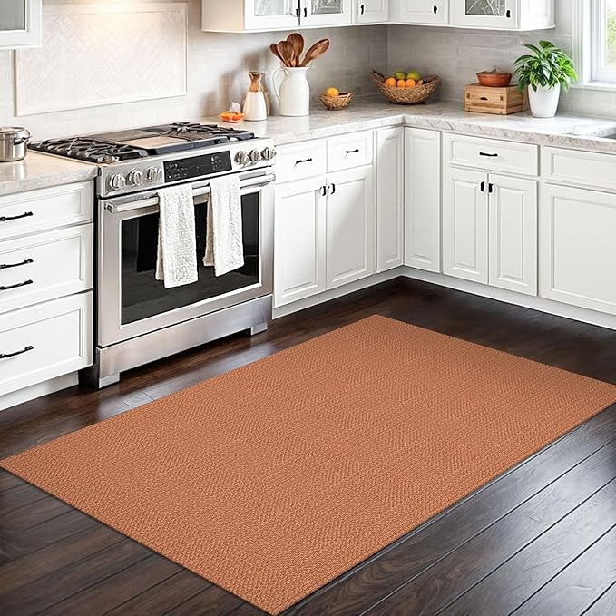 IOHOUZE Washable Area Rug 3x5 Non Slip Rubber Backed Woven Rugs for Entryway Rugs Indoor Outdoor Doormat Throw Rug Floor Carpet for Entrance Kitchen Front Door, Rustic Orange