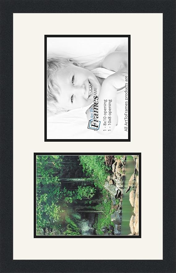 ArtToFrames Collage Photo Frame Double Mat with 2-8x10 Openings and Satin Black Frame