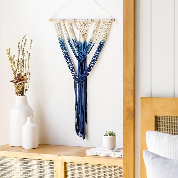 Mark&Day Wall Hanging, Oberhaag Global Farmhouse Dark Blue Tapestry Wall Hanging for Living Room, Bedroom, Office or Kitchen (29"H x 20"W)