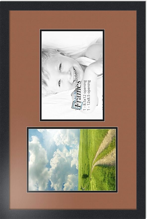 ArtToFrames Collage Photo Frame Double Mat with 2 - 8.5x12 Openings and Satin Black Frame