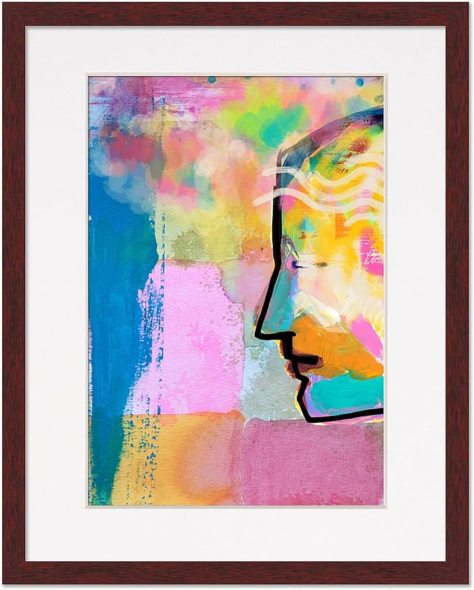 11x14 Frame with Mat - Brown 13x16 Frame Wood Made to Display Print or Poster Measuring 11 x 14 Inches with White Photo Mat
