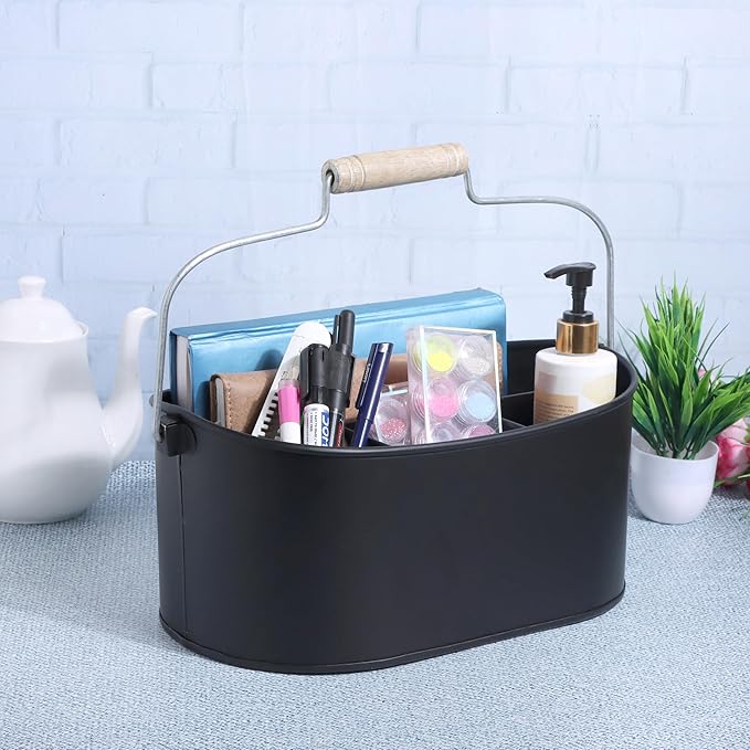 Alpha Living Home Heavy Duty Metal Alloy Utensil Holder for Kitchen, Silverware Caddy with Handle - Galvanized Flatware Organizer for Forks, Spoon, Knives, Picnic, Countertop & Dining Table (Black)