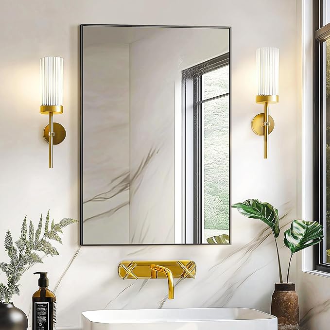 Bathroom Vanity Mirror for Wall, 20" x 30" Metal Framed Rectangular Bathroom Wall Mirror for Over Sink, HD Shatterproof Glass, Hangs Horizontally or Vertically(Black)