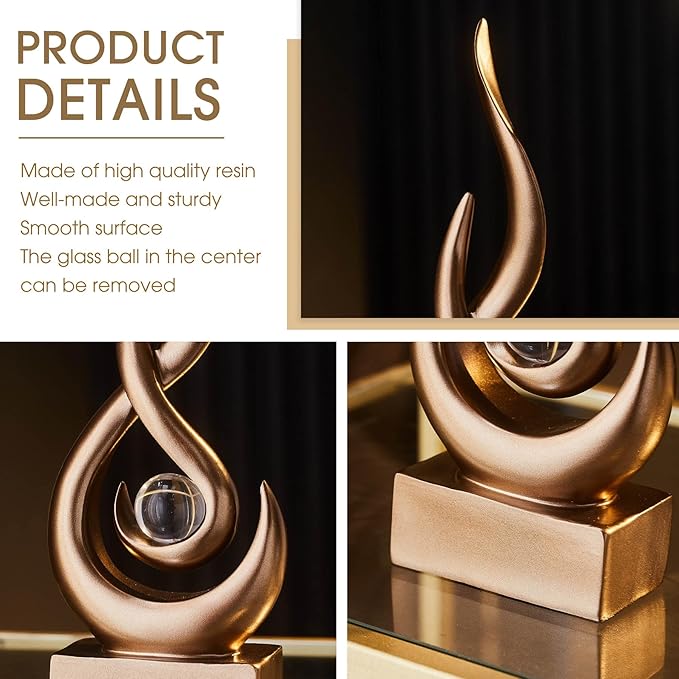 Modern Flame Statue Home Decorations for Living Room, 11.8" H Bronze Sculpture for Vintage Decor, Abstract Art Resin Sculptures for Dining Room TV Stand Coffee Table Centerpiece