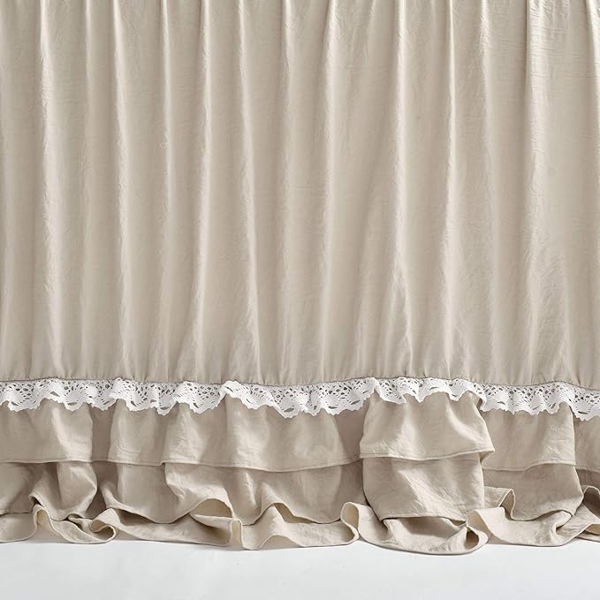 Lush Decor Ella Ruffle Lace Bedspread, 3 Piece Set, Queen, Neutral - Cute Bed Set - Queen Bedding - Beige Bedding - Coquette Decor - Neutral Ruffle Trim - Beige Lace Trim