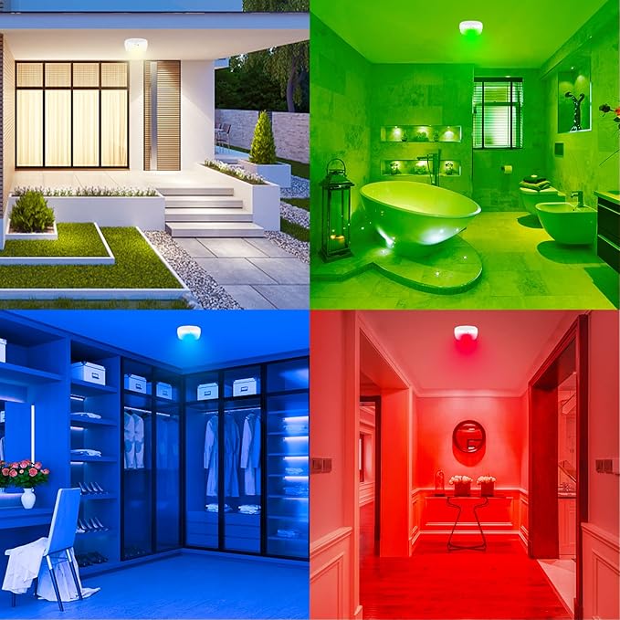 LUXSWAY LED Motion Sensor Ceiling Light Battery Operated with Remote Control,Multi Colors Changing Ceiling Lamp,Cordless Shower Accessories Closet Light with Timer for Bedroom,Kitchen,Hallway,250LM