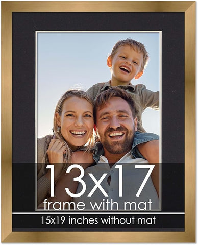 13x17 Frame with Mat - Bronze 15x19 Frame Wood Made to Display Print or Poster Measuring 13 x 17 Inches with Black Photo Mat