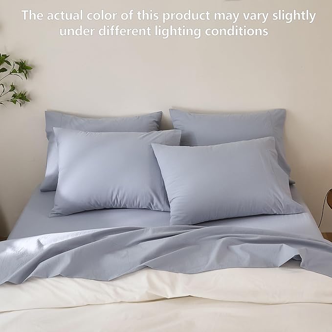 100% Cotton 6-Piece Queen Size 102" x 90" Bedding Set - Fitted Sheet, Flat Sheet & 4 Pillowcases with 17" Deep Pocket,Soft Breathable Bed Sheets for Cozy Sleep,Cornflower Blue