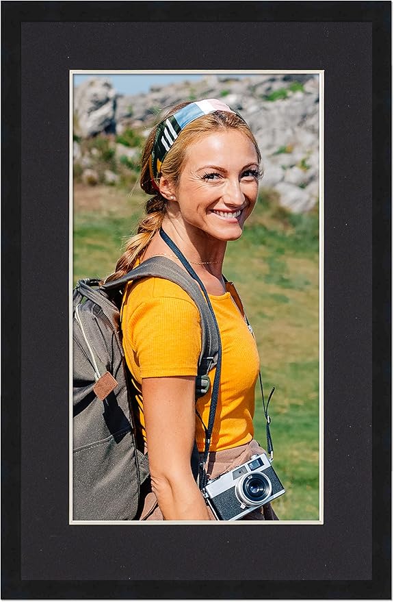 11.5x17 Frame with Mat - Black 14x19 Frame Wood Made to Display Print or Poster Measuring 11.5 x 17 Inches with Black Photo Mat