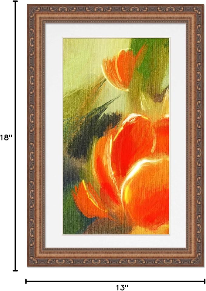 13x18 Frame with Mat - Antique Gold 15x20 Frame Wood Made to Display Print or Poster Measuring 13 x 18 Inches with White Photo Mat