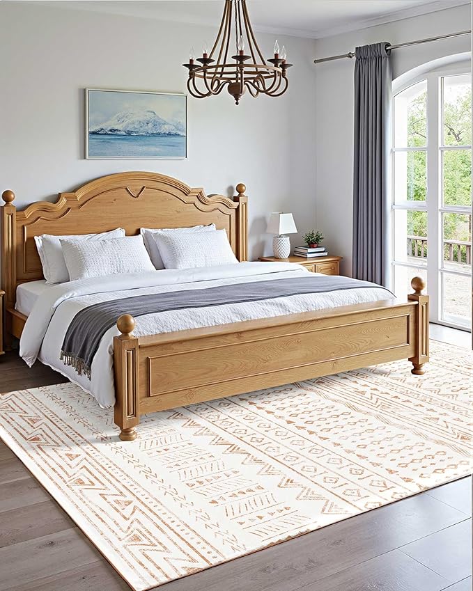 VEVOR 5 x 8 ft Area Rug Large Washable Rug Non-Slip and Tear-Resistant Soft Carpet Pet & Child Friendly Modern Area Rugs Indoor Mat for Bedroom Office Living Room Kids Room Entryway Beige