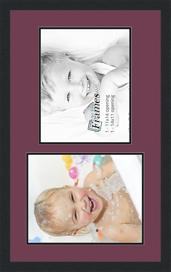 ArtToFrames Collage Photo Frame Double Mat with 2 - 11x14 Openings and Satin Black Frame