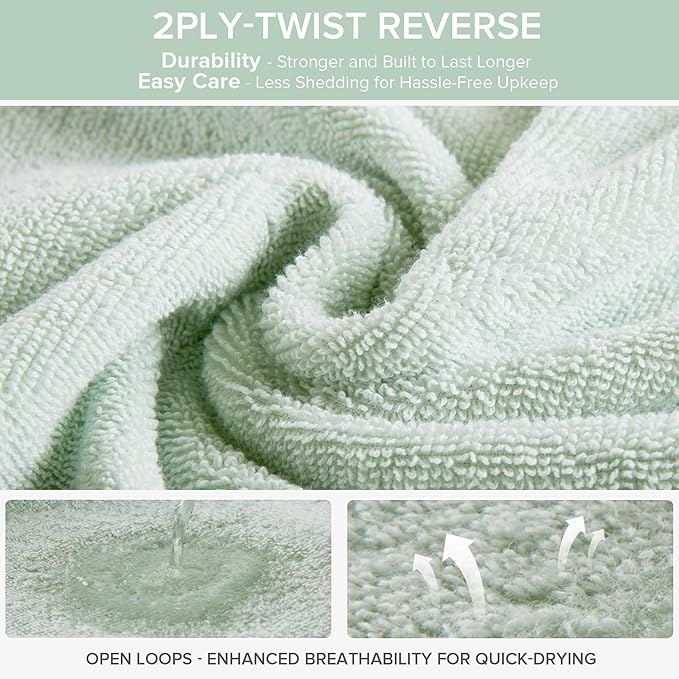 Comfort Spaces Luxury Bath Set - 6 Pieces (2 Bath Towels, 2 Hand Towels, 2 Washcloths) - 100% Cotton, Quick-Dry - Lightweight, Soft Seafoam Green