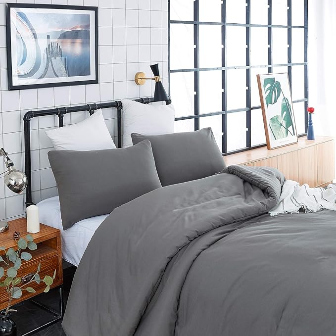 Pureant Grey Comforter Set King 3Pcs Dark Gray Bedding Comforter Sets Gray Comforter King Size Soft Men Boys Elegant Gray Comforter Charcoal Grey King Size Quilts Luxurious Smoke Grey Bedding