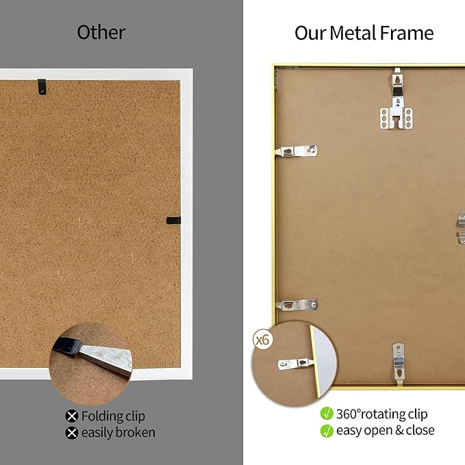 12x16 Metal Picture Frame Set of 2, 12 x 16 Aluminum Photo Frames with 8.5x11 Mat - Sawtooth Hangers, Spring Clips for Wall Mounting Horizontal and Vertical(Gold)