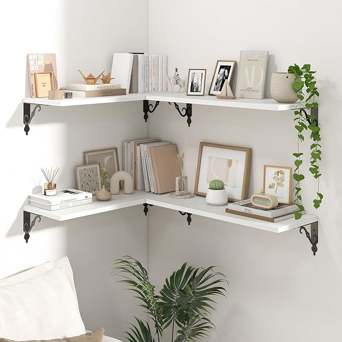 Floating Shelves for Wall, 24"W x 8"D Wall Shelves, 8 Inch Deep Floating Shelf with Bracket, 24 Inch Floating Shelves for Living Room and Bathroom, Display & Storage Shelves, White, Set of 2