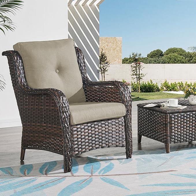 Patio Cushions for Outdoor Furniture - 22×24 Inches High Back and Deep Seating Outdoor Cushion for Patio Chairs Sofa Couch Loveseat Water Resistant(Beige/2 Set/Button)
