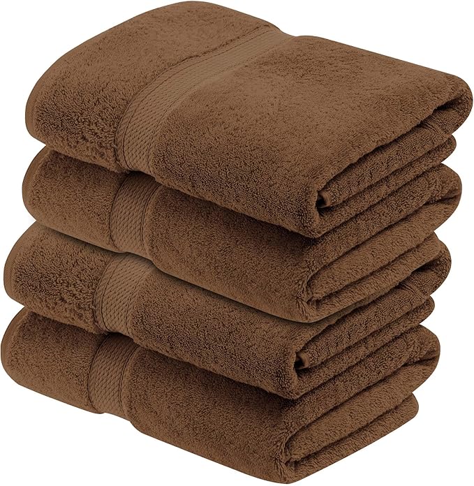 BNM Egyptian Cotton Heavyweight Towels, Ideal For Shower, Spa, 800 GSM Bath Towels, Highly-Absorbent, Luxury Bathroom Decor, Ultra-Soft Plush Home Basics, Bath Towel Set of 4, Chocolate Dark Brown