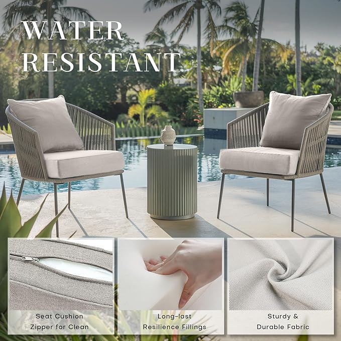 Patio Cushions for Outdoor Furniture - 24×24 Inches High Back and Deep Seating Outdoor Cushion for Patio Chairs Sofa Couch Loveseat Water Resistant(Beige/2 Set/No Button)