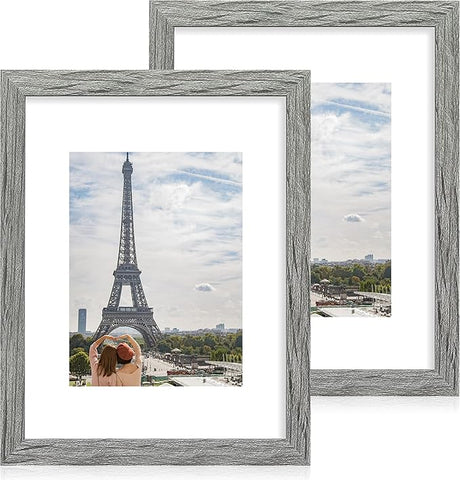 11x14 Picture Frame Set of 2, Made of Glass and Rustic Grey Wooden Frame, Display 8x10 Pictures with Mat or 11 x 14 Posters without Mat for Wall Mounting, Gallery Photo Frames