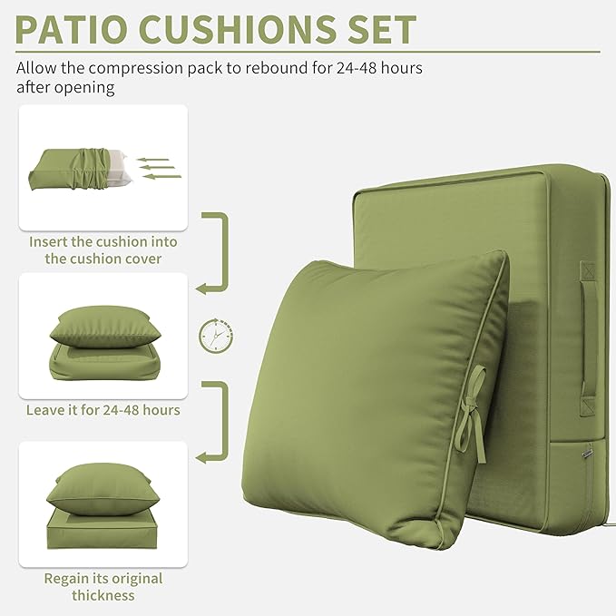 Premium Outdoor Seat Cushion Chair Cushions for Patio Furniture 22 L X 24 W X 4 H Waterproof & Fade Resistant Deep Seat and Backrest Cushion Set with Removable Covers for Chair, Sofa