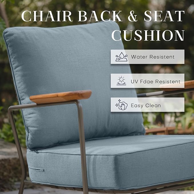 Patio Cushions for Outdoor Furniture - 24×24 Inches High Back and Deep Seating Outdoor Cushion for Patio Chairs Sofa Couch Loveseat Water Resistant(Sky Blue/2 Set/No Button)