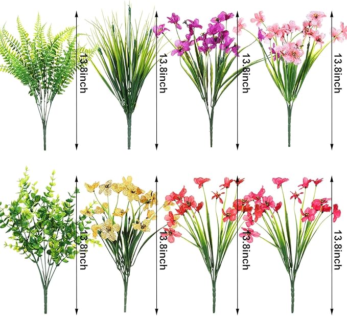 Zeyune 56 Bundles Artificial Flowers Fake UV Resistant for Outdoor Plastic Greenery Shrubs Plants No Fade Faux Flower for Garden Porch Patio Window Wedding Party Decor(Multi Color,Elegant)