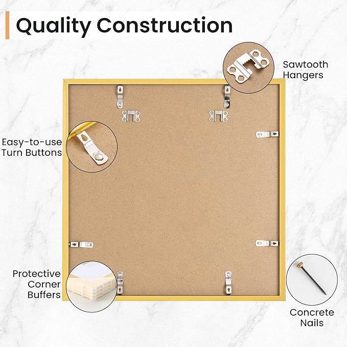 16x16 inch Picture Frame, 16x16 Photo Frames with 12x12 Removable Mat - High Definition Plexiglass - Vertical and Horizontal Display - Wall Hanging Frame - Gold, 3 Pack