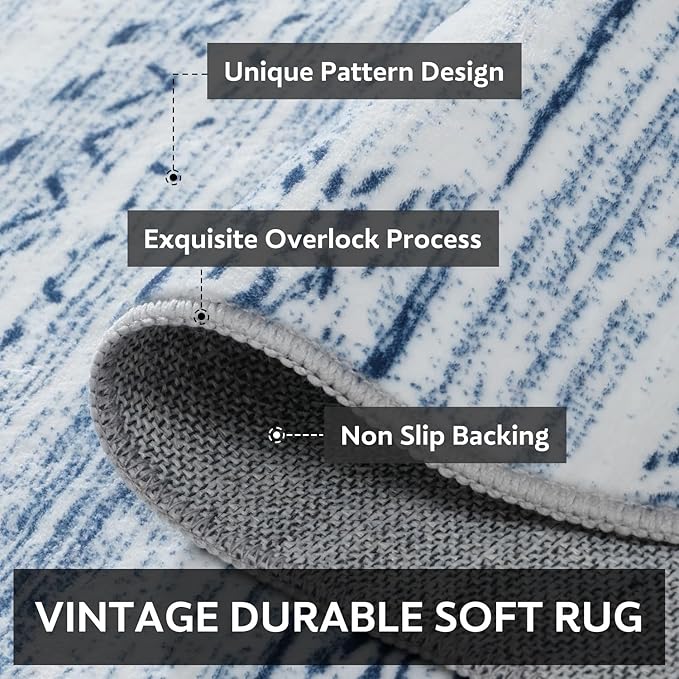 10x14 Area Rugs for Living Room Machine Washable Rug Distressed Indoor Carpet Neutral Moroccan Boho Rug Ultra Soft Area Rug for Bedroom Dining Room Playroom Office, Blue