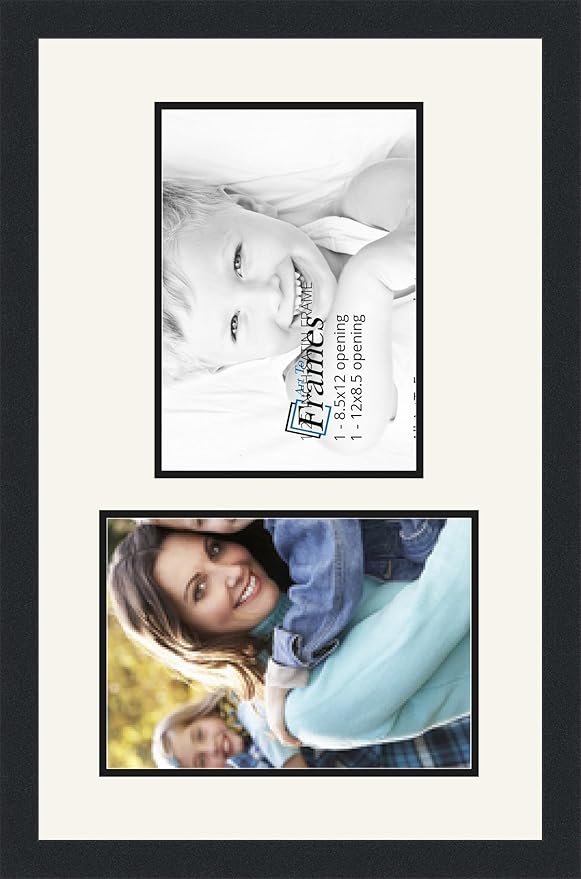 ArtToFrames Collage Photo Frame Double Mat with 2-8.5x12 Openings and Satin Black Frame