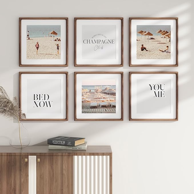 12x12 Picture Frame, USA-Sourced Natural Walnut Wood Photo Frame with Tempered Glass, Handcrafted Rounded Corner 12 x 12 Wooden Frame Matted to 8.5x11 Photos, Horizontal or Vertical Wall Mounting