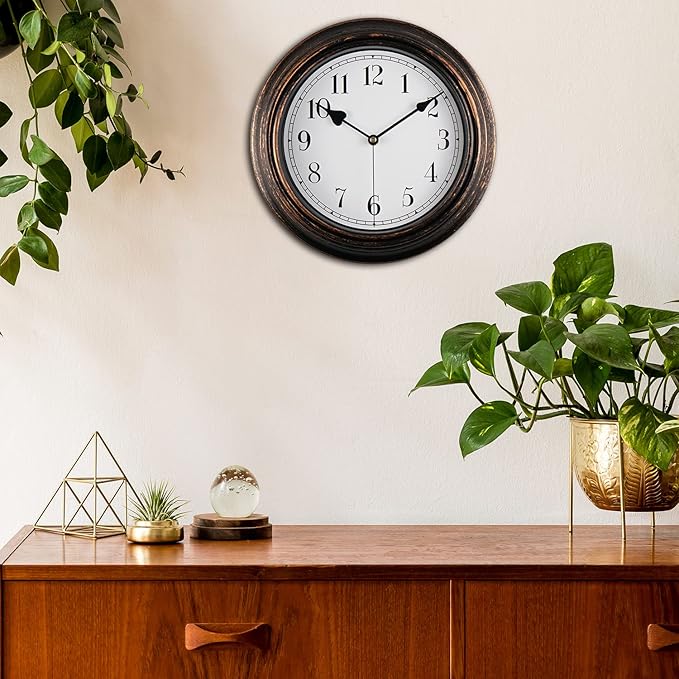 Retro Wall Clock, 12'' Vintage Silent Non Ticking Classic Clocks, Easy to Read, Quality Quartz Clock Battery Operated, Decorative Bedroom, Kitchen, Office