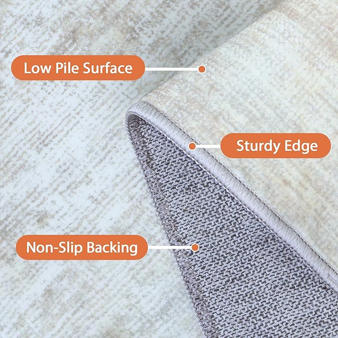 GENIMO Washable Area Rugs for Living Room Bedroom, 8X10 Modern Abstract Non Slip Rug, Low Pile Soft Contemporary Indoor Floor Carpet Cover for Dinning Room Kitchen, White/Grey