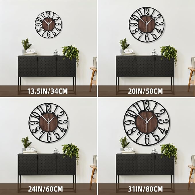 Large Wall Clock for Living Room Decor, 14 Inch Non Ticking Silent, Battery Operated Modern Vintage Oversized Wall Clock for Bedroom Kitchen