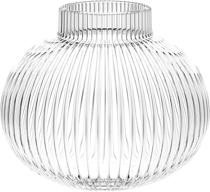 Round Glass Vase, Flower Vases for Bouquet, Ribbed Glass Vases for Flowers, Small Clear Vase for Living Room, Office, Coffee Table, Shelf, Wedding, 6 Inches