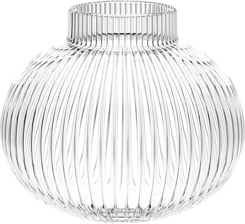 Round Glass Vase, Flower Vases for Bouquet, Ribbed Glass Vases for Flowers, Small Clear Vase for Living Room, Office, Coffee Table, Shelf, Wedding, 6 Inches