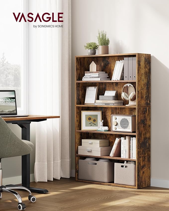 VASAGLE Set of 2 Bookshelves, 30 Inches Wide, 5-Tier Open Bookcases with Adjustable Storage Shelves, Floor Standing Units, Rustic Brown ULBC175X01-2