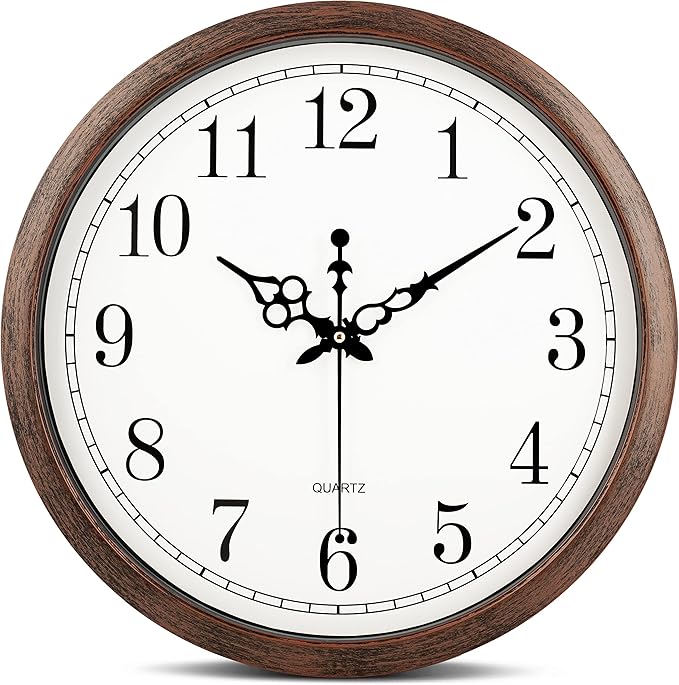 Bernhard Products Large Wall Clock 16 Inch Silent Non Ticking Movement Quartz Battery Operated Round Easy to Read Decorative Classic Brown Home/Kitchen/Office/Classroom/School Clocks, Black Numbers