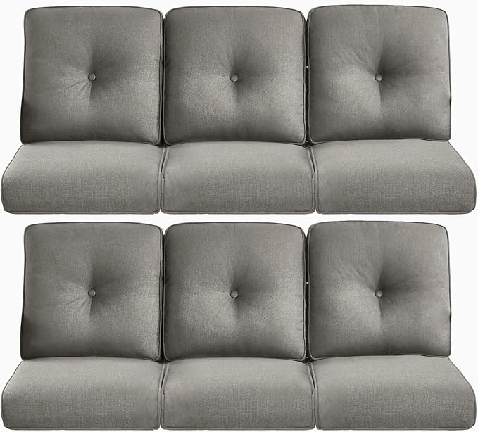 22x25/22x24 Outdoor Furniture Cushions Set of 6 - Water Repellent High Back Patio Chair Cushion for Wicker Dining Rocking Swivel Chairs Loveseat Couch L-Shape Sectional Sofa - Grey/Button