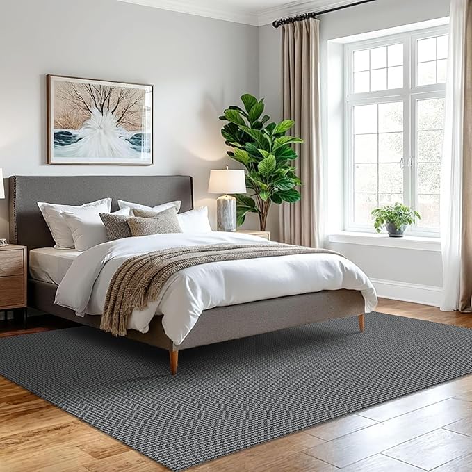 IOHOUZE Washable Area Rug 5x7 Non Slip Rubber Backed Rugs for Living Room, Dining Room Rugs Bedroom Rug, Woven Indoor Floor Carpet for Living Room Nursery, Dark Grey