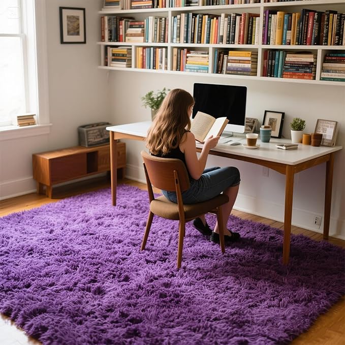 Purple Area Rugs for Girls Bedroom Living Room, 8x10 Fluffy Fuzzy Shaggy Carpet for Kids Playroom Nursery, Thick Soft Plush Mat for Kids Baby Boys Teen Dorm Home Decor Aesthetic