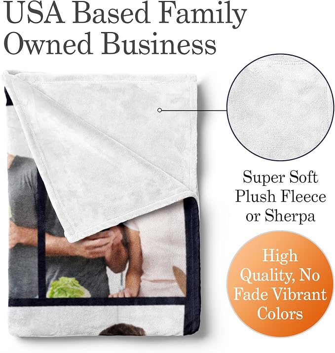Ships Next Day, Custom Blanket with Picture and Text - Printed in USA, Personalized Photo Blanket with Text (Fleece 60x80)