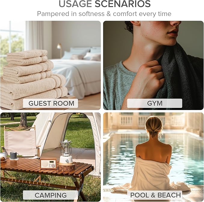 Comfort Spaces Extra Large Bath Towel Set of 4 Piece 30x60 Bath Sheet Set Shower Towel Beach Towel 100% Cotton Bathroom White Towel Set Quick Dry Oversized Highly Absorbent Soft 400GSM Dual Layer