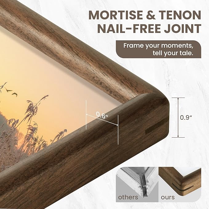 12x16 Picture Frame - Solid Walnut Wood Picture Frames with HD Tempered Glass, Handcrafted Rounded Corner 12 x 16 Wooden Frame Matted to 8.5x11 Photos, Horizontal or Vertical Wall Display, 1 Pack