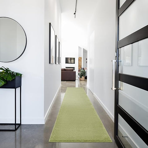 Nourison Home Essentials Solid Indoor/Outdoor Green 2'2" x 18 Area Rug, Easy Cleaning, Non Shedding, Bed Room, Living Room, Dining Room, Deck, Patio, Backyard (2x18)