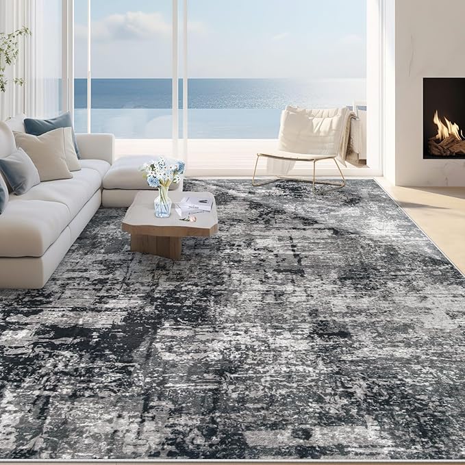 8x10 Area Rugs for Living Room: Washable Modern Abstract Rug Large Soft Non Slip Living Room Rug Indoor Low Pile Carpet for Bedroom Dining Room Home - Black Grey Brown