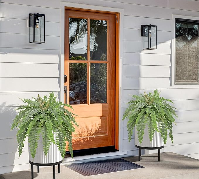 Hollyone Artificial Fern Plants in Pot 25.5" Medium Artificial Boston Fern 31 Leaves for Outdoors & Indoor Faux Potted Plant Fake Ferns Bush Plant Patio Garden Farmhouse Porch Home Decor Dusty Green
