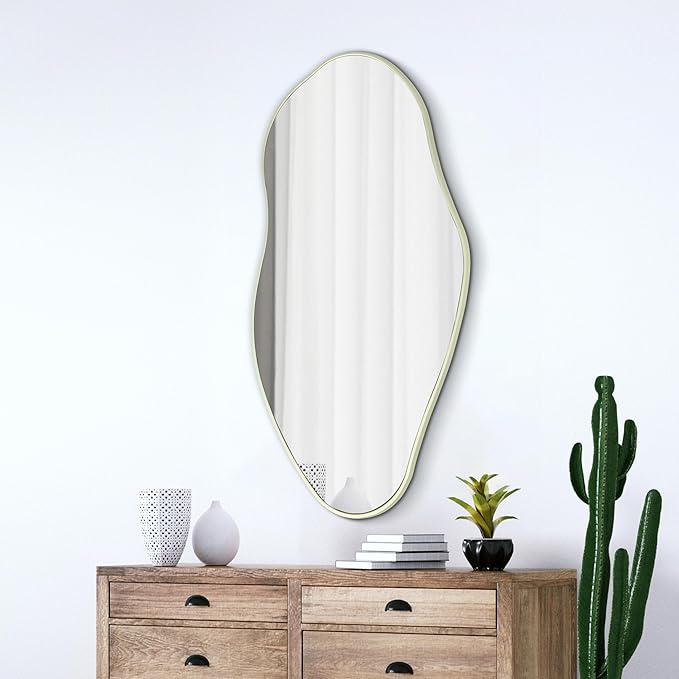JONATHAN Y MIR200C Everly 20 in. W x 42 in. H Large Irregular Framed Decorative Wall Mirror, for Bathroom, Living Room, Bedroom, Sage Gren