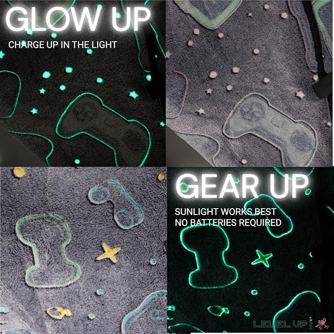 LEVEL UP WRAP® – Glow-in-The-Dark Gaming Chair Blanket with Hood | Cozy, Oversized Fit | Secure Attachment | Easy-Wash, Eco-Friendly Fleece | Gamer Gift | Pattern: Cosmic Controllers