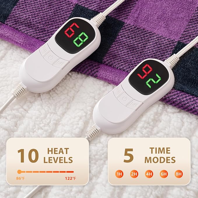 Homemate Electric Blanket Heated King Size - 100“x90“ Ultra Soft Cozy Flannel Heating Blanket with 10 Fast Heat Levels 8 Hours Auto Off Over-Heated Protection ETL Certification Keep Warm in Home